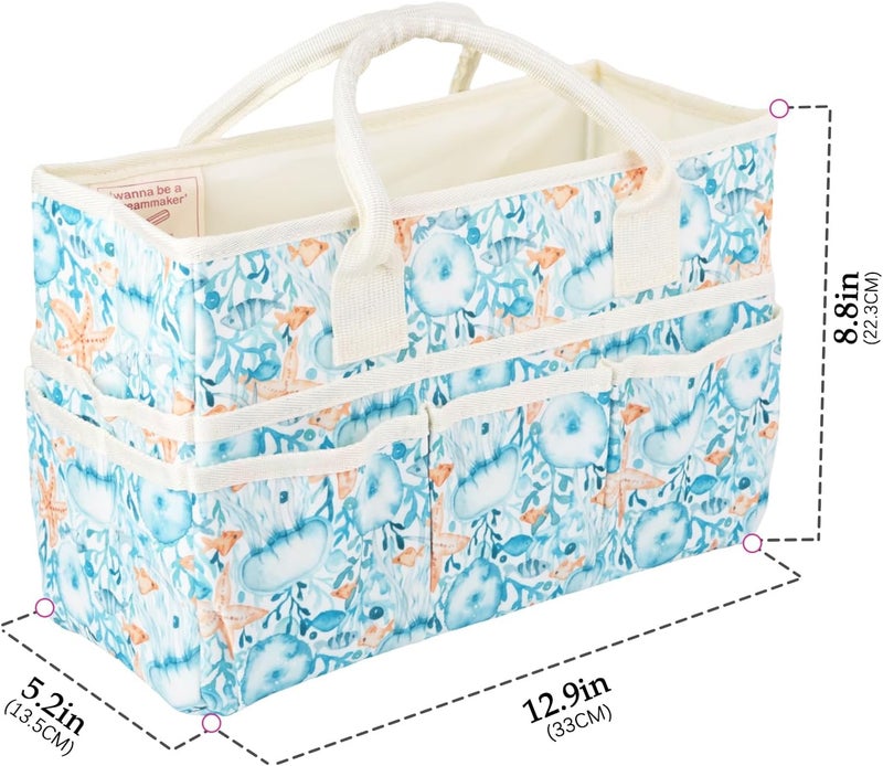 Qianshan Craft Organizer Tote Bag with Multiple Pockets, Large Art Storage Caddy with Handles for Art, Craft, Sewing, Make-up，Scrapbooking, Medical, and Office Supplies Storage.Blue Jellyfish - Image 3